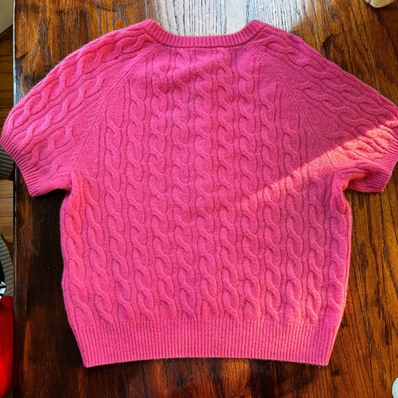 J. Crew Hot Pink Cashmere Henley Short Sleeve Cable Knit Sweater - Picture 4 of 6